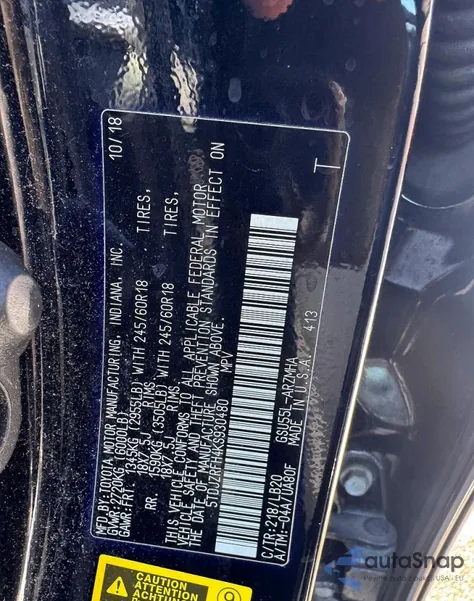 2019 Toyota Highlander Se z USA, uszkodzony, nr VIN 5TDJZRFH4KS930480